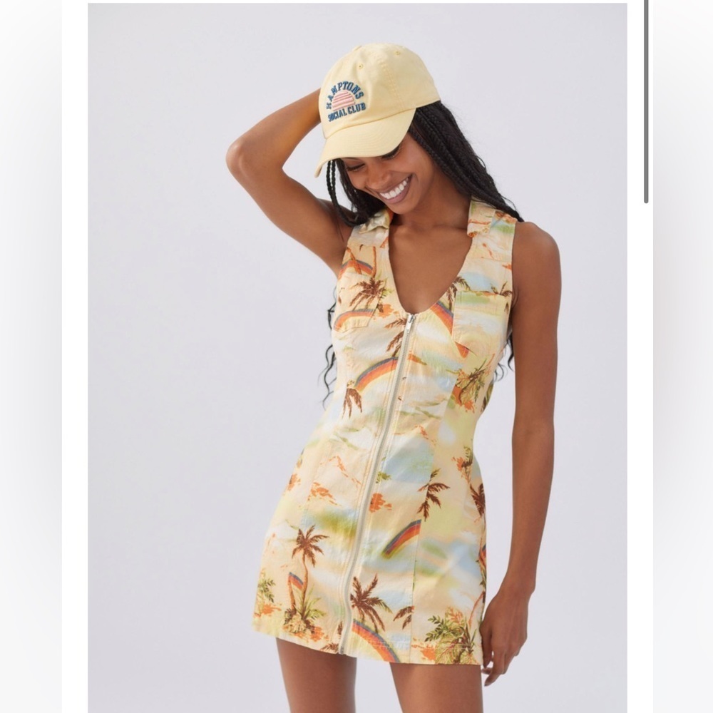Urban Outfitters NWT Freya Linen Collared Mini Dress Neutral Multi Print NWT M